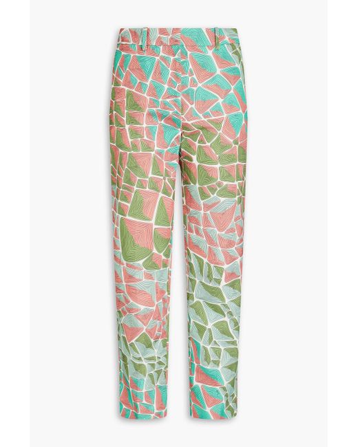 Emilio Pucci Green Printed Cotton And Linen-blend Tapered Pants
