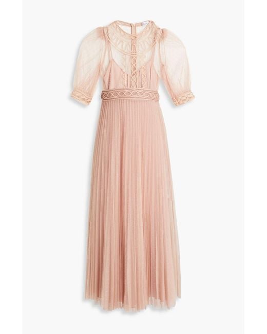 RED Valentino Pink Layered Appliquéd Tulle And Point D'esprit Midi Dress