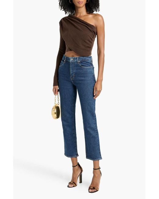 FRAME Blue The Ruler Crop High-Rise Straight-Leg Jeans