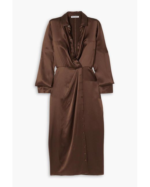 Reformation Brown Lyon Silk-satin Midi Shirt Dress
