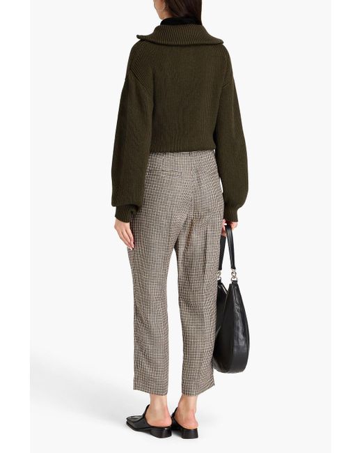 Brunello Cucinelli Gray Cropped Metallic Houndstooth Linen-blend Tapered Pants