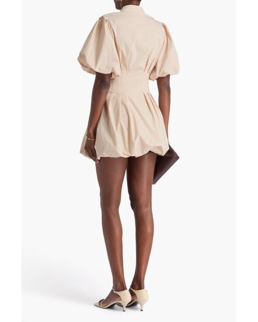 Jonathan Simkhai Natural Pleated Cotton-Blend Poplin Mini Dress