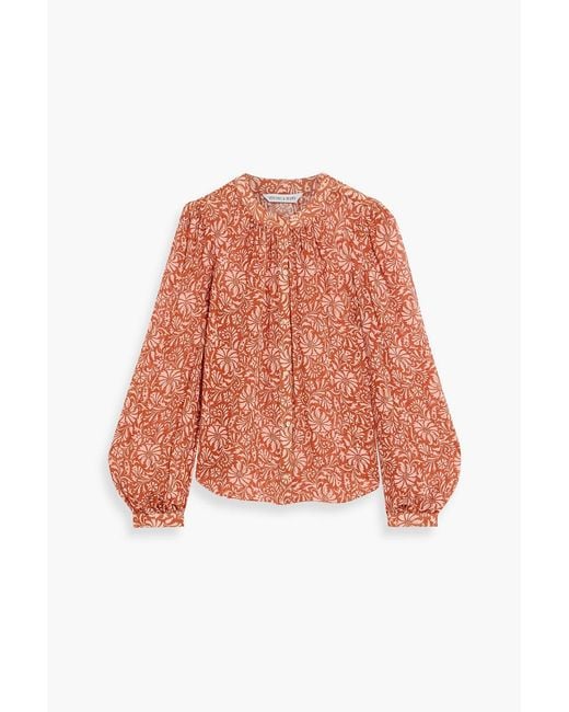 Veronica Beard Red Ashlynn Floral-Print Silk-Georgette Blouse