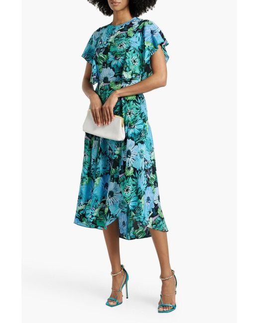 Stella McCartney Green Ruffled Floral-print Silk Crepe De Chine Midi Dress