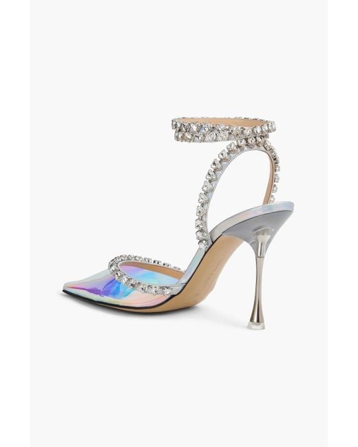 Mach & Mach White Pumps "audrey" aus leder und changierendem pvc mit kristallverzierung
