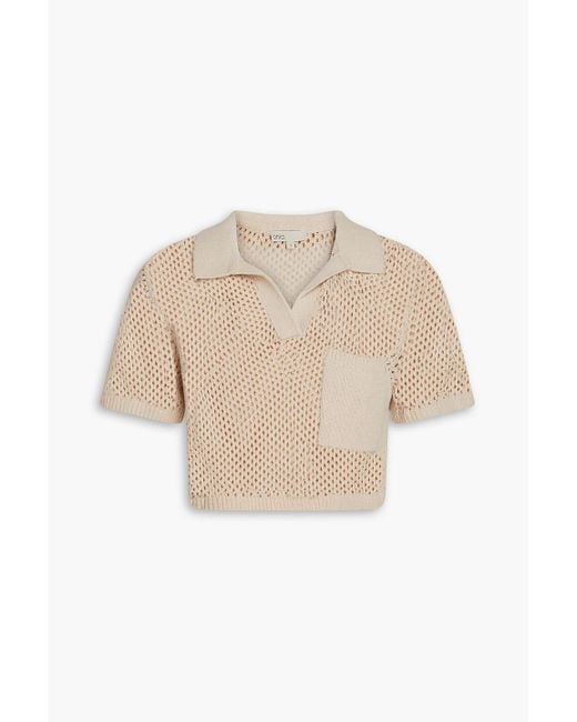 Onia Natural Cropped Crochet-knit Cotton-blend Polo Shirt