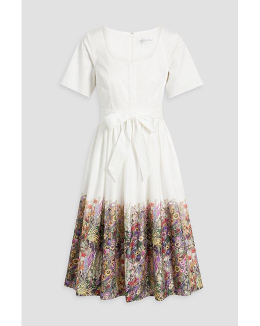 Mikael Aghal White Floral-print Cotton-blend Poplin Midi Dress
