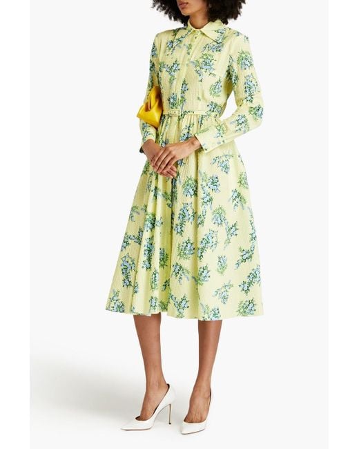 Emilia Wickstead Green Aisha hemdkleid aus einer baumwollmischung mit eingewebten punkten und floralem print