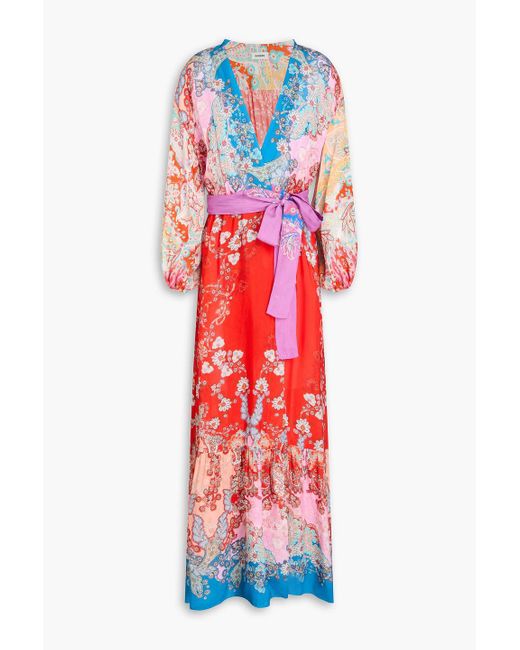 Sandro Red Paisley-print Woven Maxi Wrap Dress