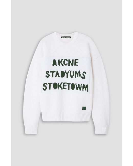 Acne White Intarsia Wool Sweater