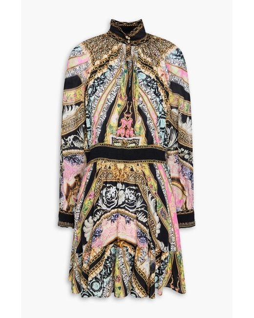 Camilla Multicolor Crystal-Embellished Printed Silk Crepe De Chine Mini Dress