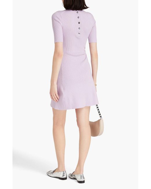 Maje Purple Cutout Ribbed-knit Mini Dress
