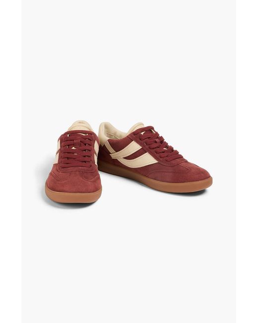 Vince Red Oasis Leather-Trimmed Suede Sneakers