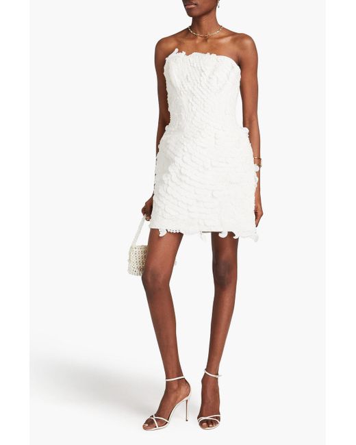 Zimmermann White Strapless Embellished Cotton And Linen-blend Gauze Mini Dress