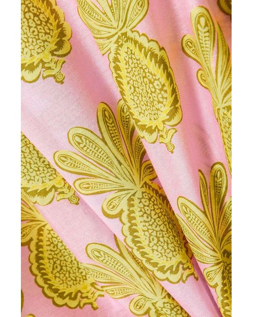 LaDoubleJ Yellow Casanova Pleated Cotton And Silk-Blend Midi Dress