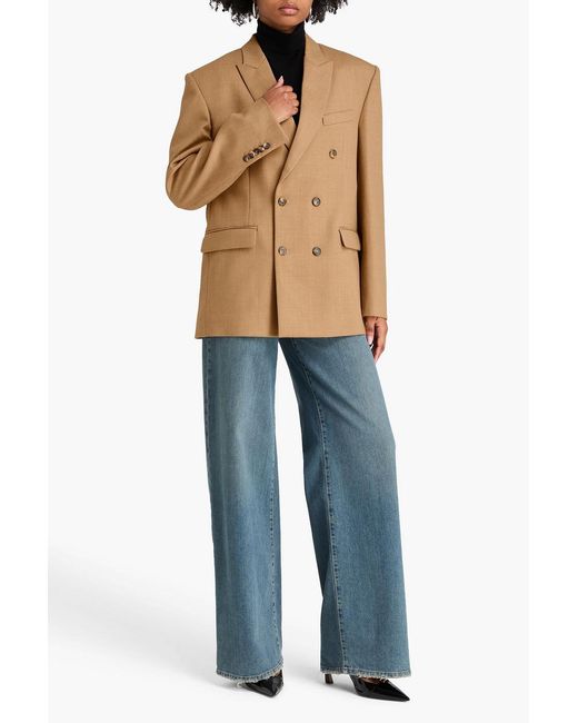 Wardrobe NYC Natural Double-Breasted Wool-Blend Flannel Blazer