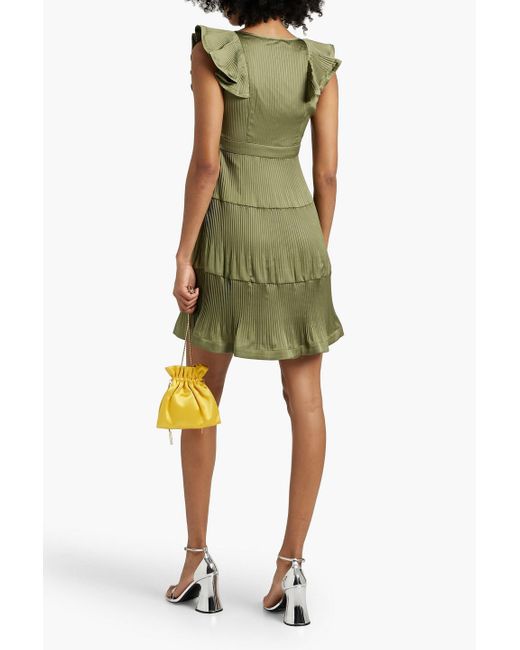10 Crosby Derek Lam Green Persis Ruffled Pleated Satin-crepe Mini Dress