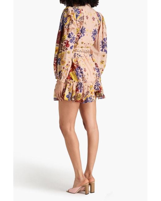 Farm Rio Pink Belted Floral-Print Cotton Mini Dress