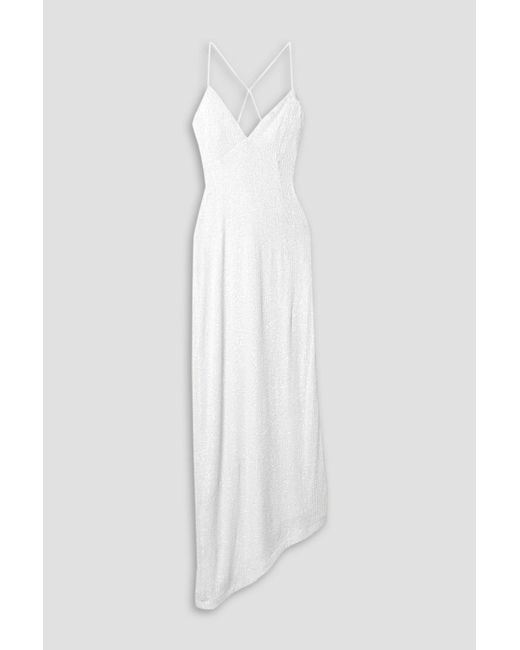 retroféte White Violet Asymmetric Lace-up Sequined Stretch-tulle Gown