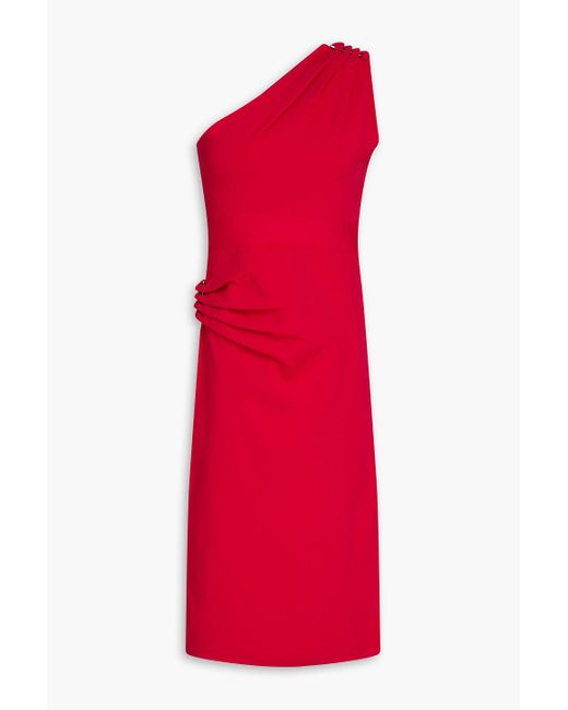 Hervé Léger Red One-shoulder Draped Embellished Stretch-ponte Dress