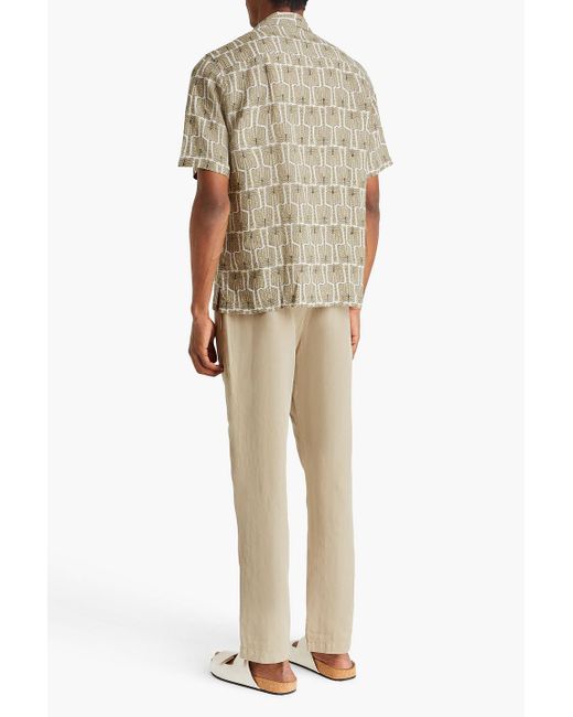 Frescobol Carioca Green Roberto Printed Linen Shirt for men