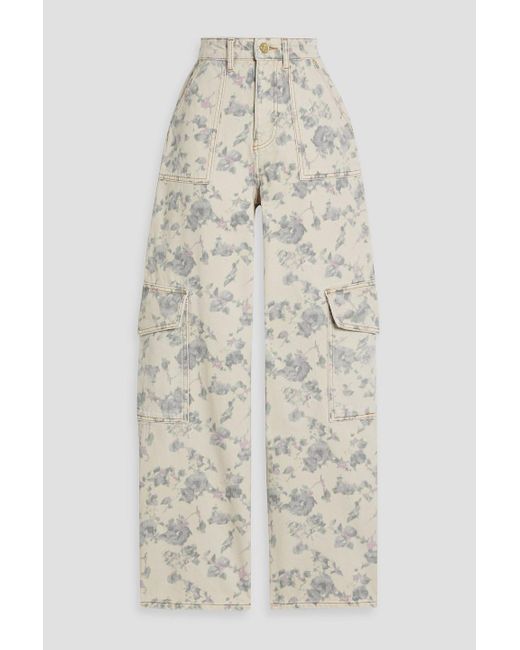 Ganni White Angi Floral-Print Cargo Jeans