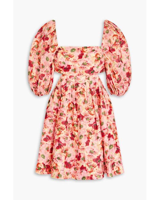 Zimmermann Red Minikleid aus leinen mit floralem print und cut-outs