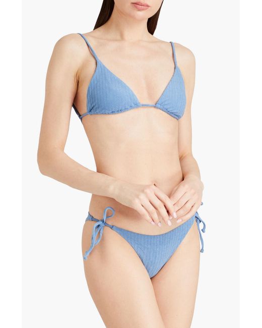 Onia Blue Alexa Ribbed Terry Triangle Bikini Top