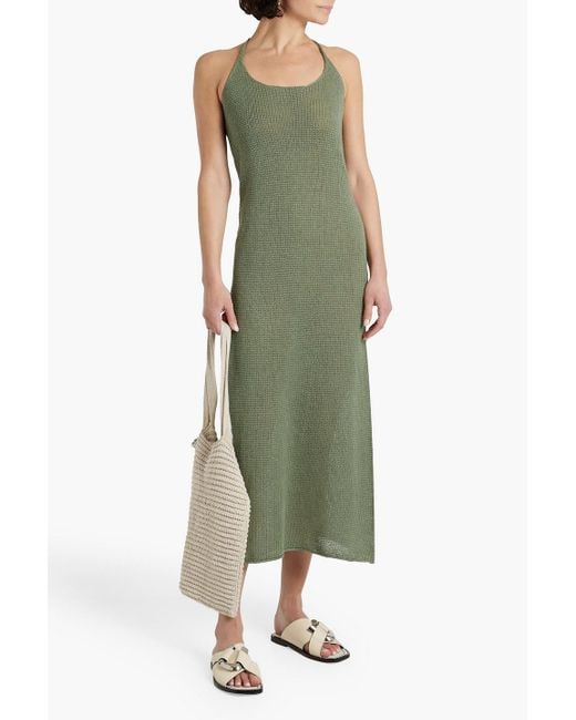Onia Green Open-back Crochet-knit Linen Midi Dress