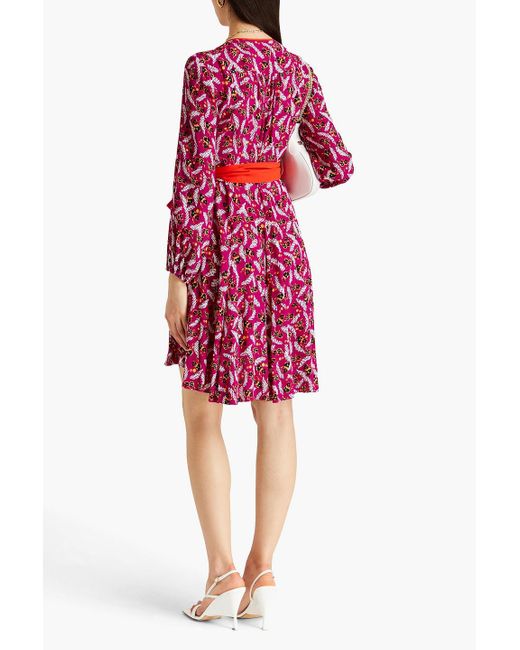 Diane von Furstenberg Pink Linsey bedrucktes mini-wickelkleid aus crêpe