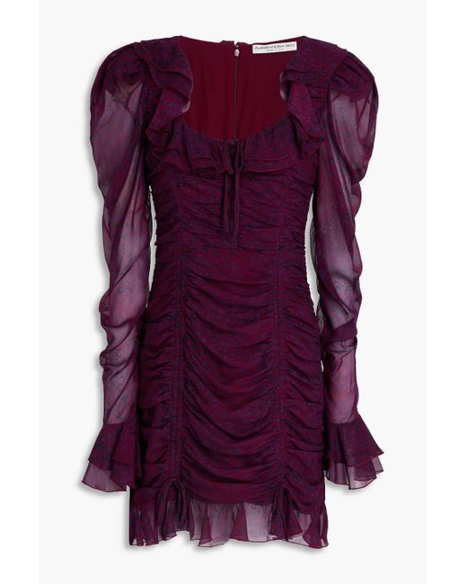 Alessandra Rich Purple Ruched Leopard-print Silk-georgette Mini Dress