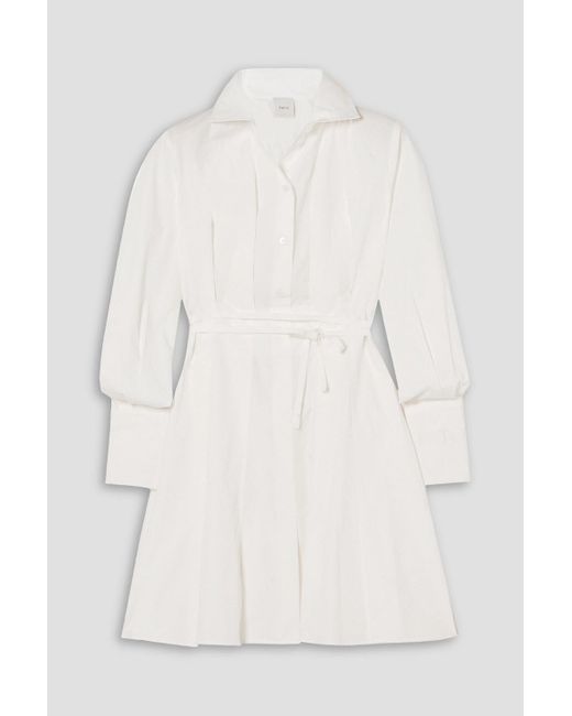 Patou Natural Belted Pleated Cotton-poplin Mini Shirt Dress