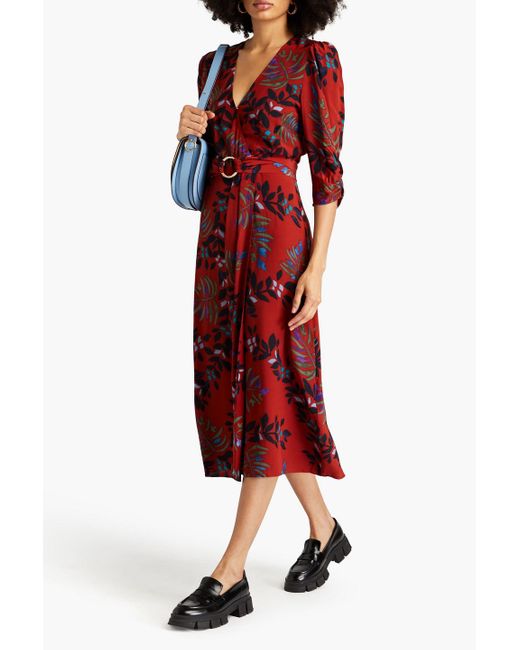 Ba&sh Red Crissy Belted Floral-print Satin Midi Wrap Dress