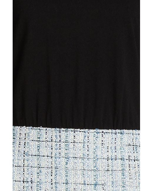 Maje Black Fringed Tweed Jersey Mini Dress