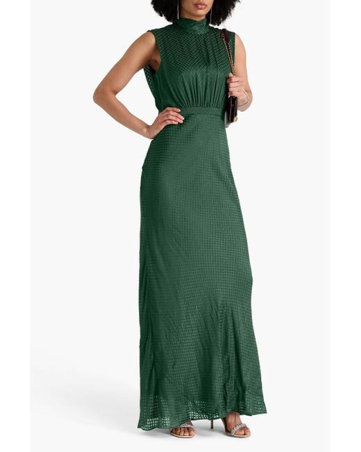 Saloni Green Fleur Cutout Devoré-satin Maxi Dress