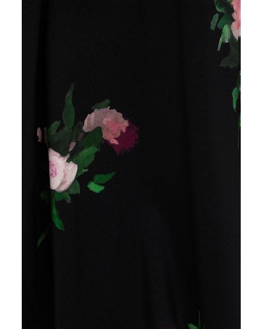 Erdem Black Pleated Floral-print Stretch-cady Midi Dress