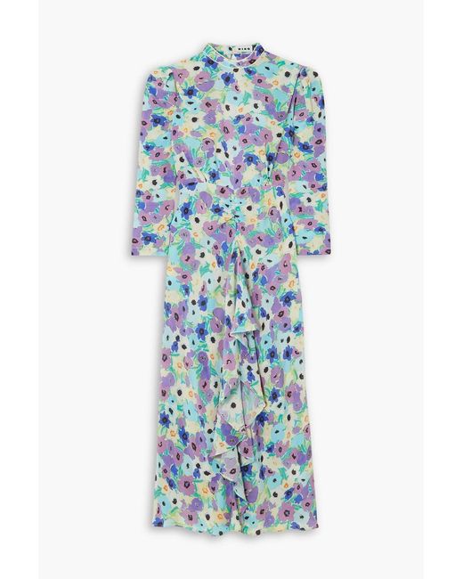 Rixo Blue Dani Open-Back Floral-Print Silk Crepe De Chine Midi Dress