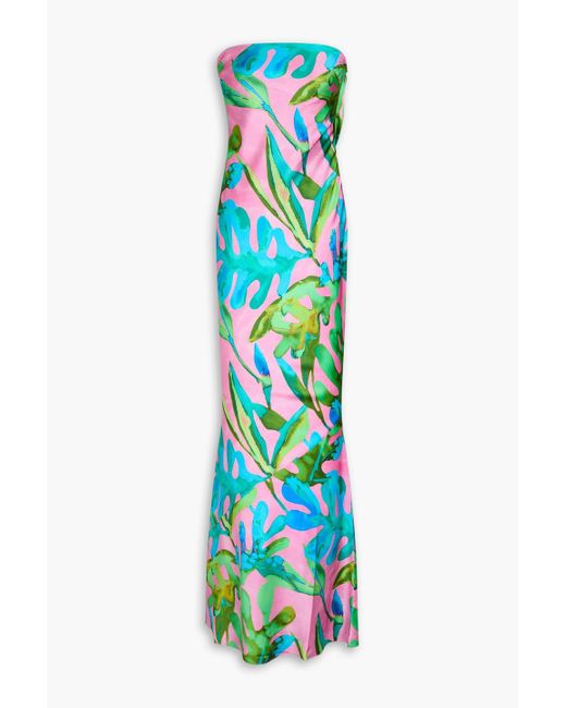 retroféte Blue Keaton trägerloses maxikleid aus einer seidenmischung mit print