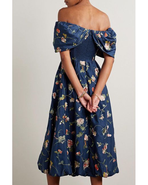 Sea Blue Julian Off-the-shoulder Embroidered Cotton-twill Midi Dress