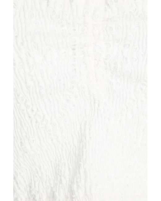 Charo Ruiz White Areth Cropped Shirred Broderie Anglaise Cotton-Blend Halterneck Top