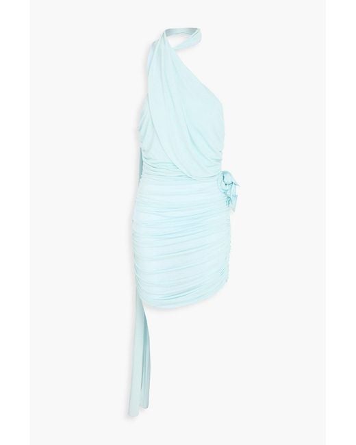 Magda Butrym Blue One-Shoulder Floral-Appliquéd Stretch-Jersey Mini Dress