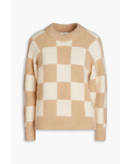 Sandro Natural Damier Checked Mohair-blend Sweater