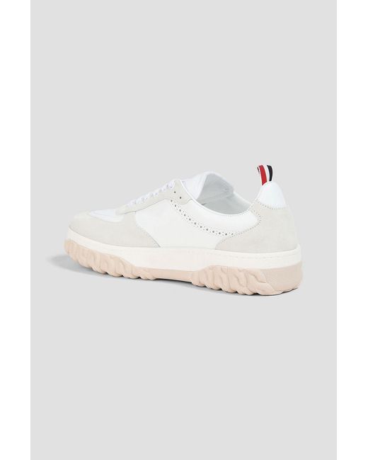Thom Browne White Letterman Leather And Suede Sneakers for men