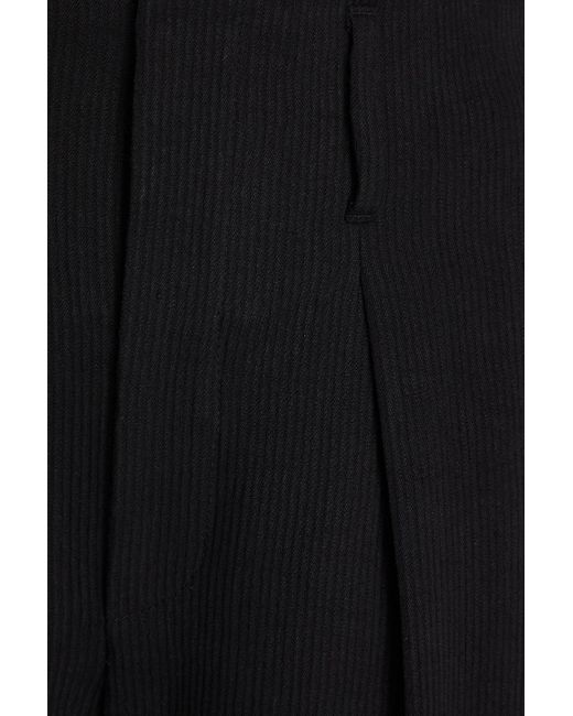 Brunello Cucinelli Black Pleated Linen And Cotton-blend Ottoman Wide-leg Pants