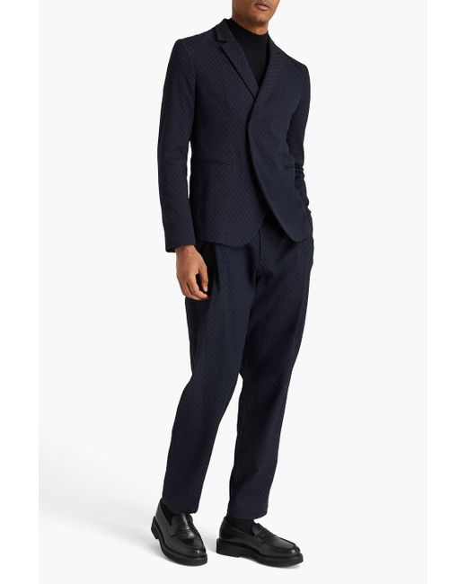 Emporio Armani Blue Cotton-blend Jacquard Suit Jacket for men