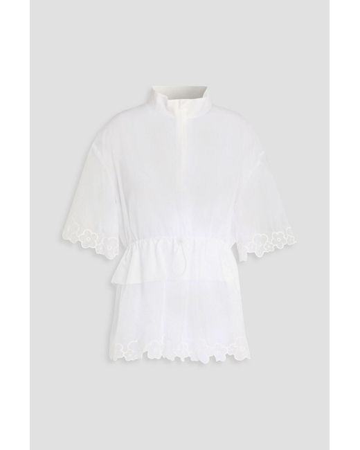 CECILIE BAHNSEN White Avi Embroidered Ripstop Top