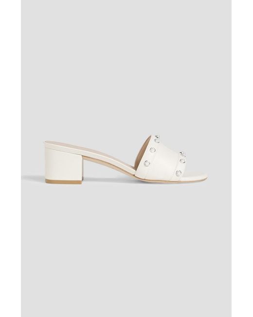 Stuart Weitzman White Faux Pearl-embellished Leather Mules