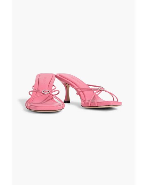 Jimmy Choo Pink Indiya 70 Crystal-Embellished Leather Mules