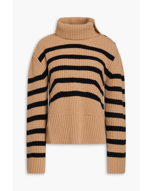 Jonathan Simkhai Natural Adrienne Striped Wool And Cashmere-Blend Turtleneck Sweater