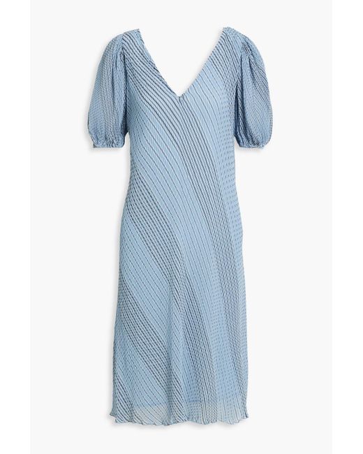 Ganni Pleated Striped Chiffon Dress in Blue | Lyst
